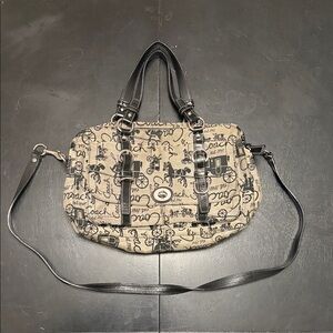 Coach Tan and Black Printed Handbag